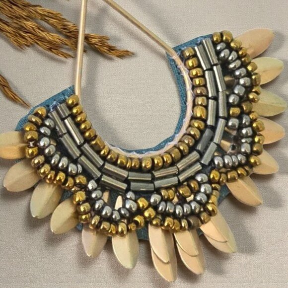 🆕 Indian Artisan Beaded Fan Drop Earrings Gold Brass Boho Festival Statement - Picture 5 of 13